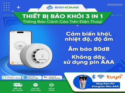 Cảm biến báo khói thông minh Wifi/4G Qua Điện Thoại Tần Số 80 - 90 db 6shome SH20