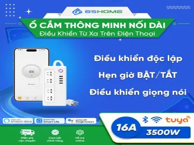 Ổ Cắm Nối Dài Thông Minh Wifi Tuya Smartlife 4 Cổng Độc Lập 4 USB Bật Tắt Từng Ổ