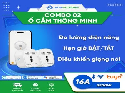 Combo 2 Ổ Cắm Hẹn Giờ Điều Khiển Từ Xa Kết Nối Wifi Tuya 16A 3500W