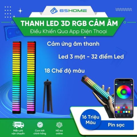 Thanh Đèn Led 3D RGB 16 Triệu Màu Cảm Ứng Âm Thanh SH62