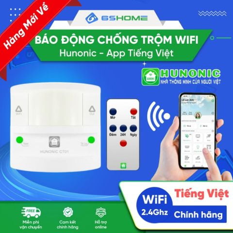 Thiết Bị Chống Trộm Và Báo Khách Wifi Hunonic CT01 Phát Hiện Chuyển Động Còi Hú Cảnh Báo Qua Điện Thoại