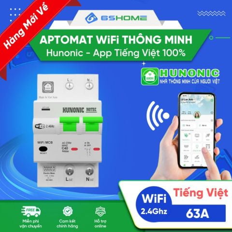 Aptomat Cầu Dao Thông Minh Đo Điện Kết Nối Wifi Hunonic Notec 63A