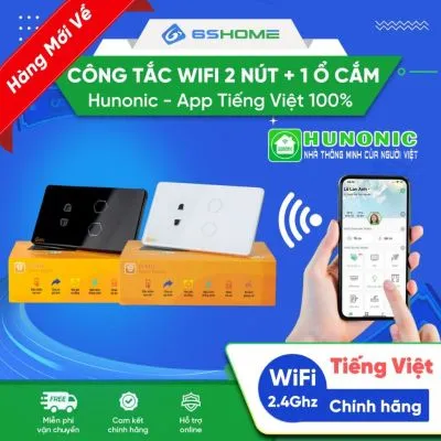 Công Tắc Cảm Ứng Wifi Thông Minh Bật Tắt Từ Xa Hunonic Datic 2 Nút 1 Ổ