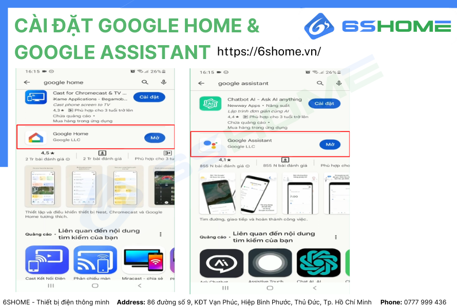 Cài đặt ứng dụng Google Home và trợ lý ảo Google Assistant trước khi sử dụng tính năng điều khiển thông qua giọng nói