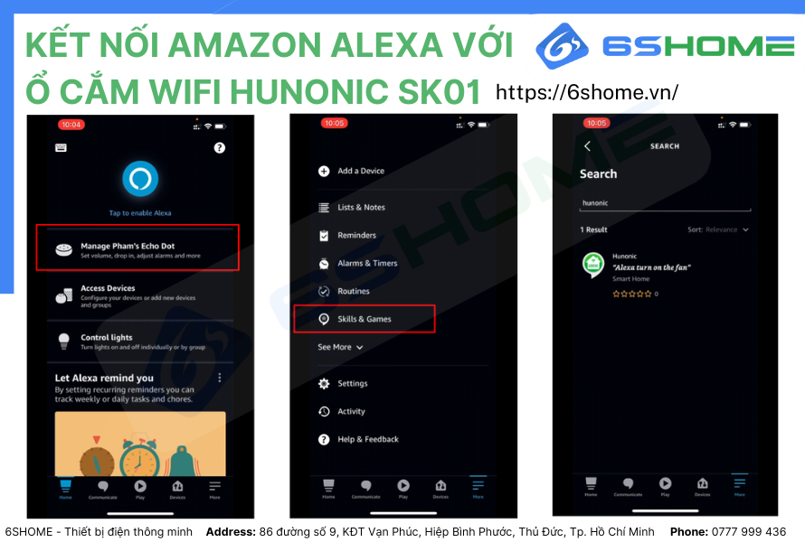 Hướng dẫn cài đặt Hunonic SK01 và trợ lý ảo Amazon Alexa